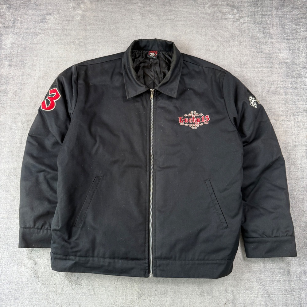 Lucky 13 Jacket Mens XL Black Work Vtg Y2K Devil Grease Gas Glory Rockabilly